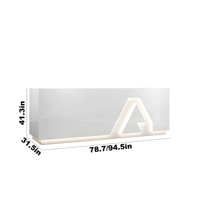 Arcadia Large Baked Gloss White Enamel Retail and Commercial Reception Desk for Resorts and Hotels, Retail Stores, and Lobbies with Trisector Design