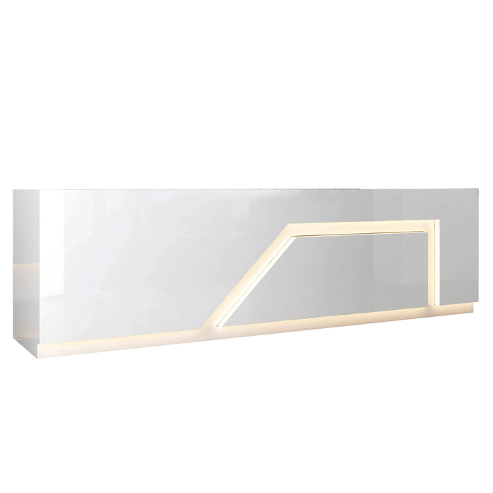 Arcadia Large Baked Gloss White Enamel Retail and Commercial Reception Desk for Resorts and Hotels, Retail Stores, and Lobbies with Polygon Design