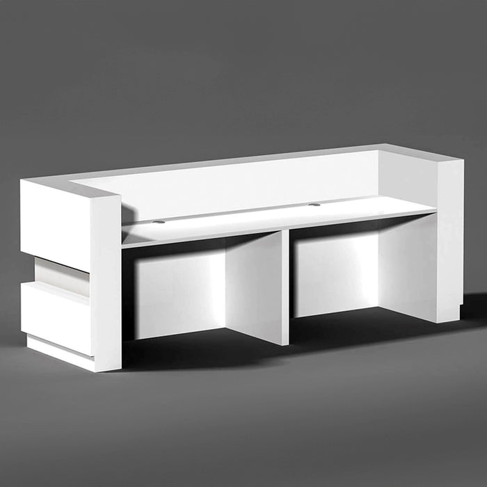 Arcadia Large Baked Gloss White Enamel Retail and Commercial Reception Desk for Resorts and Hotels, Retail Stores, and Lobbies with Linear Design