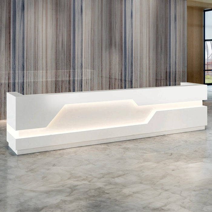 Arcadia Large Modern Baked Gloss White Enamel Retail and Commercial Reception Desk for Resorts and Hotels, Retail Stores, and Lobbies