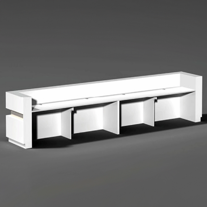 Arcadia Large Modern Baked Gloss White Enamel Retail and Commercial Reception Desk for Resorts and Hotels, Retail Stores, and Lobbies