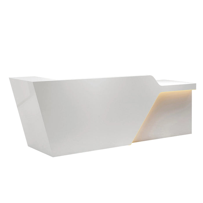 Arcadia Mid-sized Modern Baked Gloss White Enamel Retail and Commercial Reception Desk for Resorts and Hotels, Retail Stores, and Lobbies