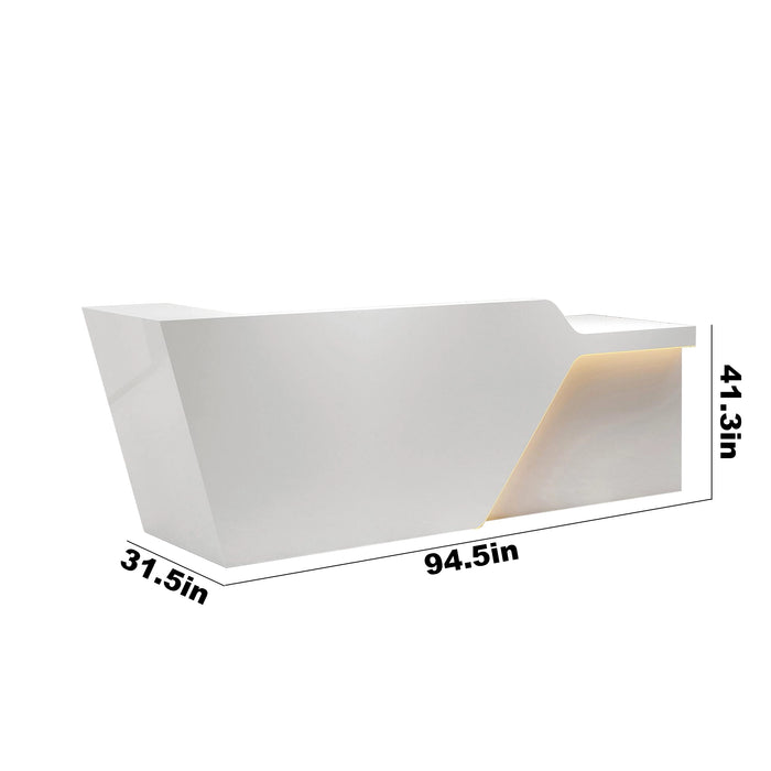 Arcadia Mid-sized Modern Baked Gloss White Enamel Retail and Commercial Reception Desk for Resorts and Hotels, Retail Stores, and Lobbies