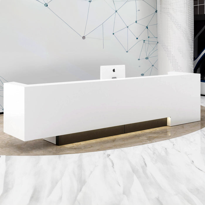 Arcadia Large Sleek and Modern Baked Gloss White Enamel Retail and Commercial Reception Desk for Resorts and Hotels, Retail Stores, and Lobbies