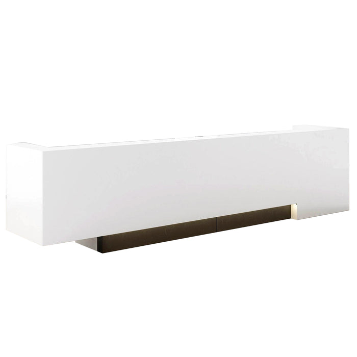 Arcadia Large Sleek and Modern Baked Gloss White Enamel Retail and Commercial Reception Desk for Resorts and Hotels, Retail Stores, and Lobbies