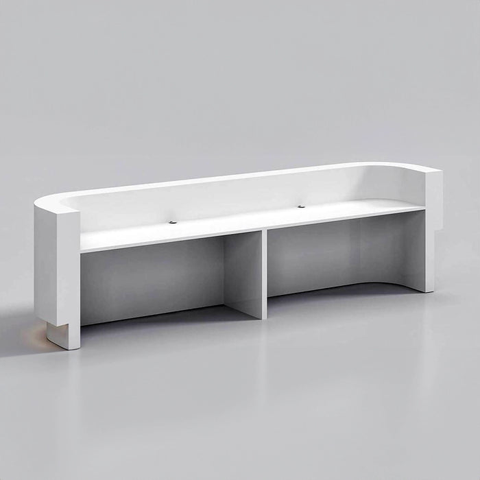 Arcadia Large Modern Curved Baked Gloss White Enamel Retail and Commercial Reception Desk for Resorts and Hotels, Retail Stores, and Lobbies