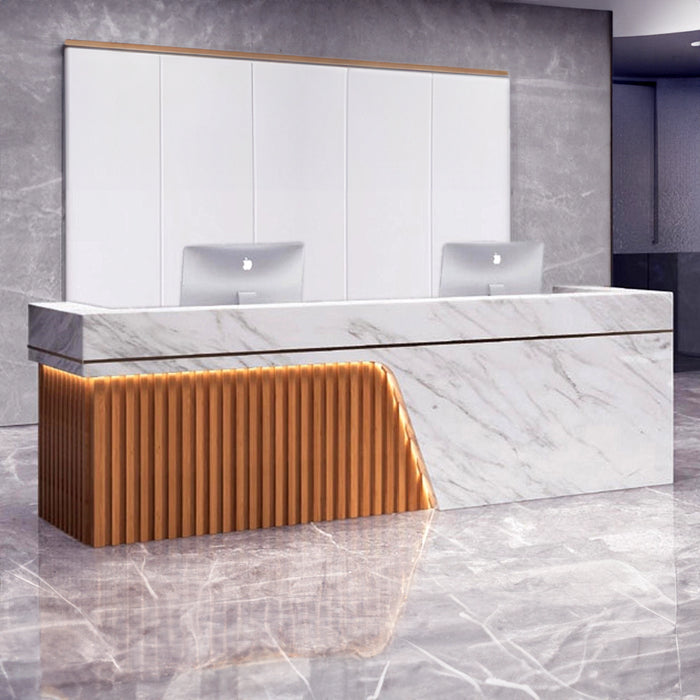 Arcadia Large Bold Baked Gloss White Enamel Retail and Commercial Reception Desk for Resorts and Hotels, Retail Stores, and Lobbies