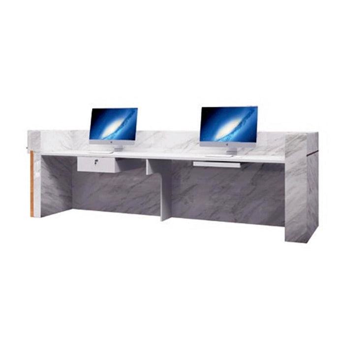 Arcadia Large Bold Baked Gloss White Enamel Retail and Commercial Reception Desk for Resorts and Hotels, Retail Stores, and Lobbies