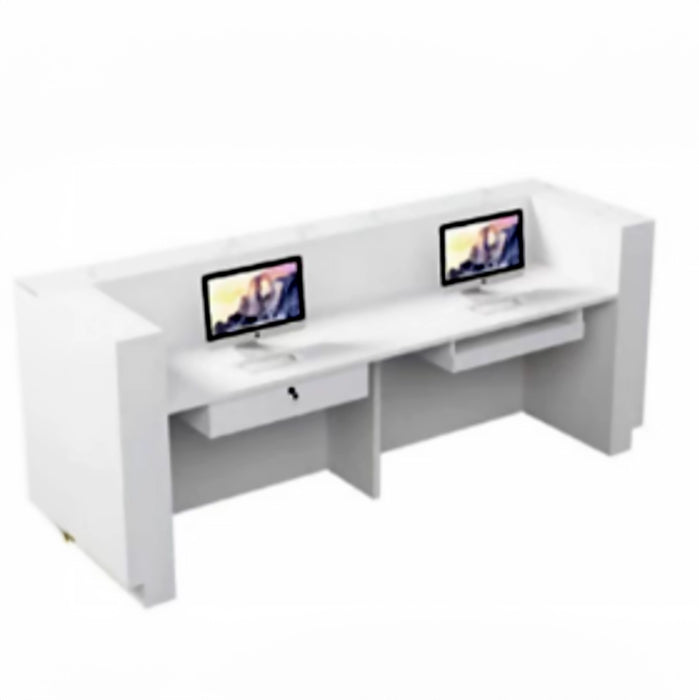 Arcadia Mid-sized Classy Baked Gloss White Enamel Retail and Commercial Reception Desk for Resorts and Hotels, Retail Stores, and Lobbies