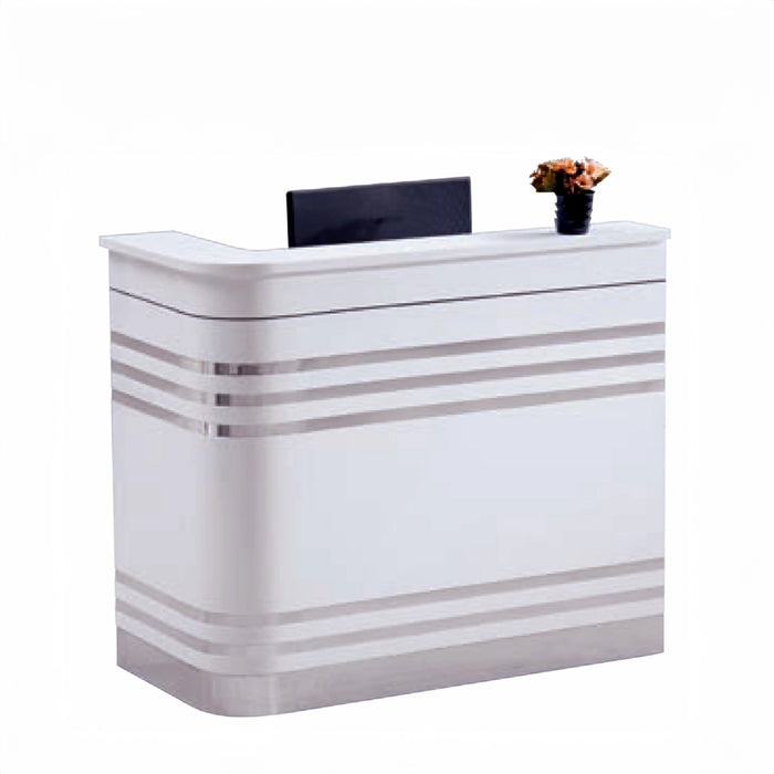 Arcadia Compact Contemporary Baked Gloss White Enamel Retail and Commercial Reception Desk for Resorts and Hotels, Retail Stores, and Lobbies