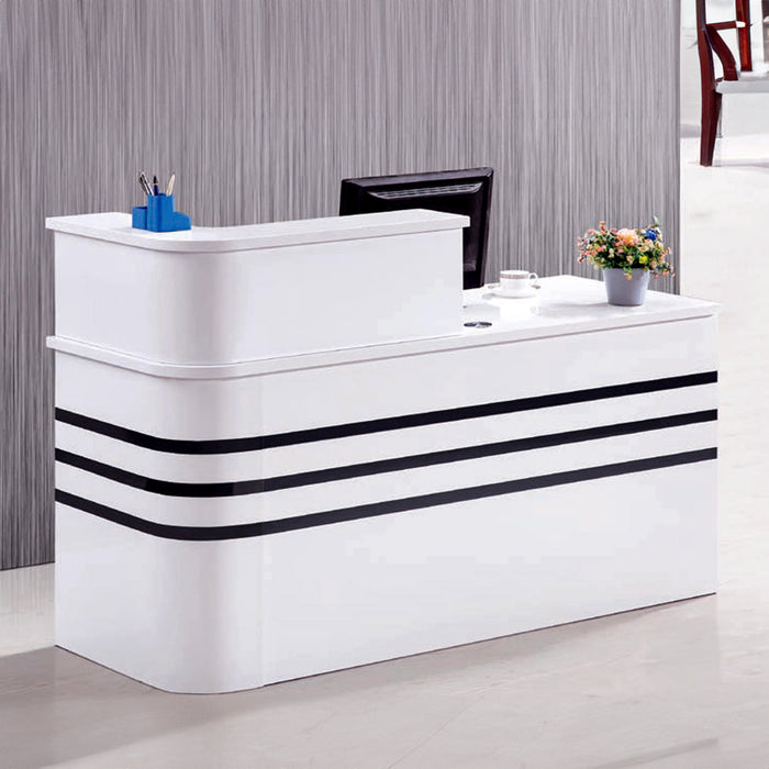 Arcadia Compact Functional Baked Gloss White Enamel Retail and Commercial Reception Desk for Resorts and Hotels, Retail Stores, and Lobbies