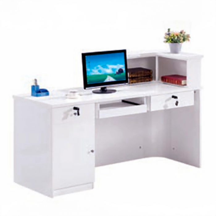 Arcadia Compact Functional Baked Gloss White Enamel Retail and Commercial Reception Desk for Resorts and Hotels, Retail Stores, and Lobbies
