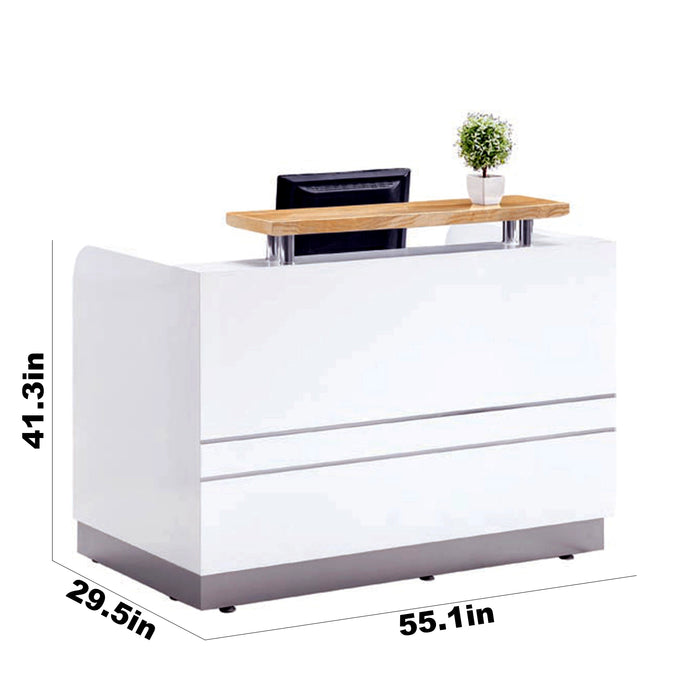 Arcadia Compact Convenient Baked Gloss White Enamel Retail and Commercial Reception Desk for Resorts and Hotels, Retail Stores, and Lobbies