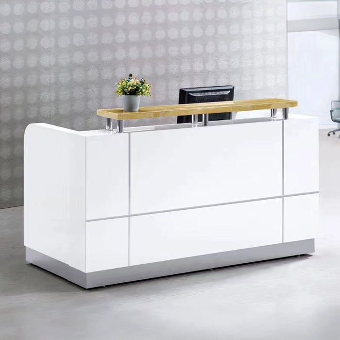 Arcadia Mid-sized Convenient Baked Gloss White Enamel Retail and Commercial Reception Desk for Resorts and Hotels, Retail Stores, and Lobbies