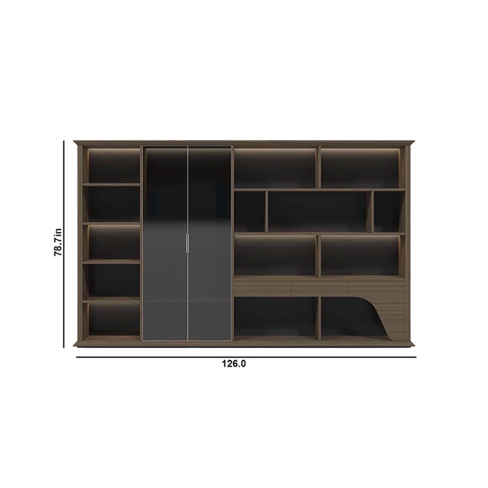 Logan 94-150" Brown Library Wall Shelving Unit | AF Legend Poseidon JY-GLB01-5