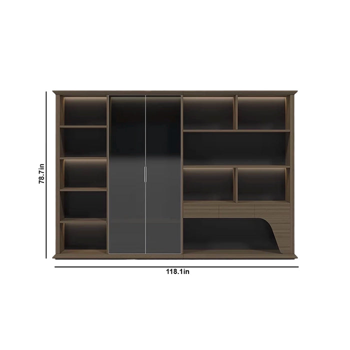 Logan 94-150" Brown Library Wall Shelving Unit | AF Legend Poseidon JY-GLB01-5