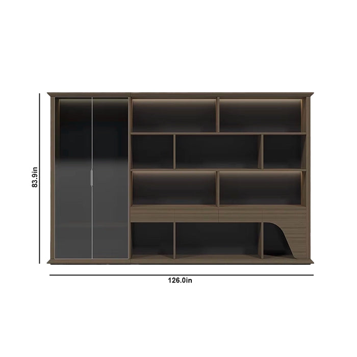 Logan 94-150" Brown Library Wall Shelving Unit | AF Legend Poseidon JY-GLB01-5