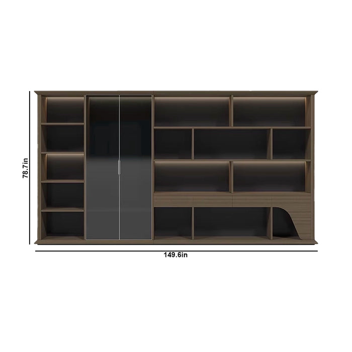 Logan 94-150" Brown Library Wall Shelving Unit | AF Legend Poseidon JY-GLB01-5