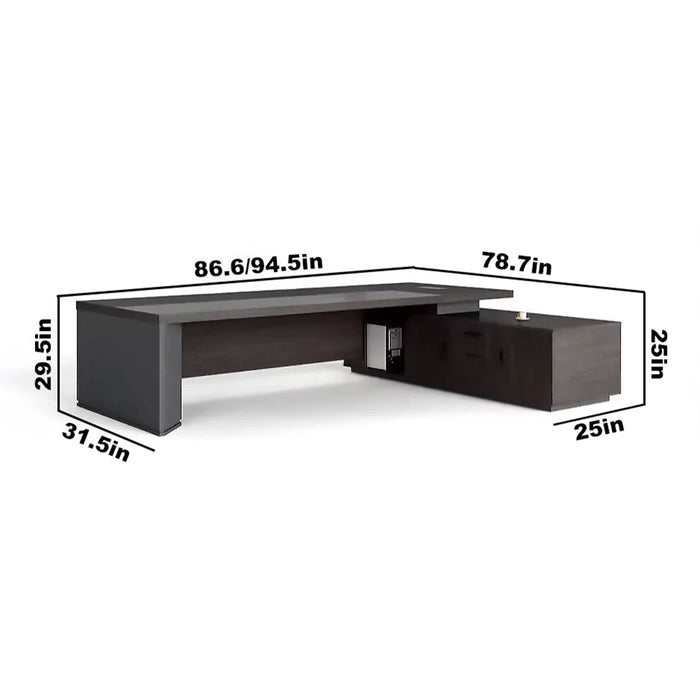 Lory 86-95" Black L-shaped Executive Desk | AF Forest Burnt Umber JY-83