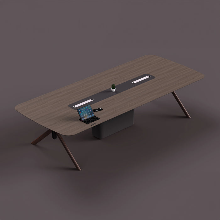 Arcadia 高端优质 6 至 11 英尺深橡木棕色会议桌，适用于会议室和董事会议室，带电缆管理