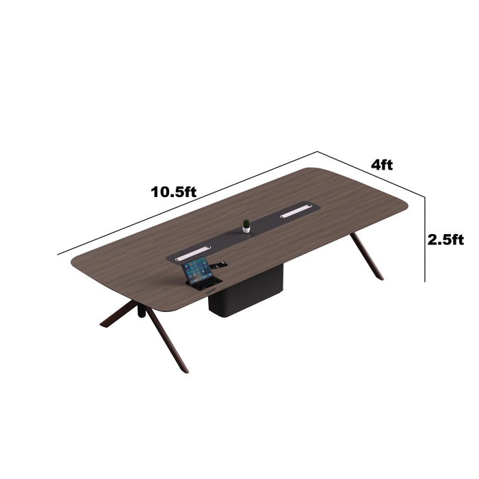 Arcadia 高端优质 6 至 11 英尺深橡木棕色会议桌，适用于会议室和董事会议室，带电缆管理