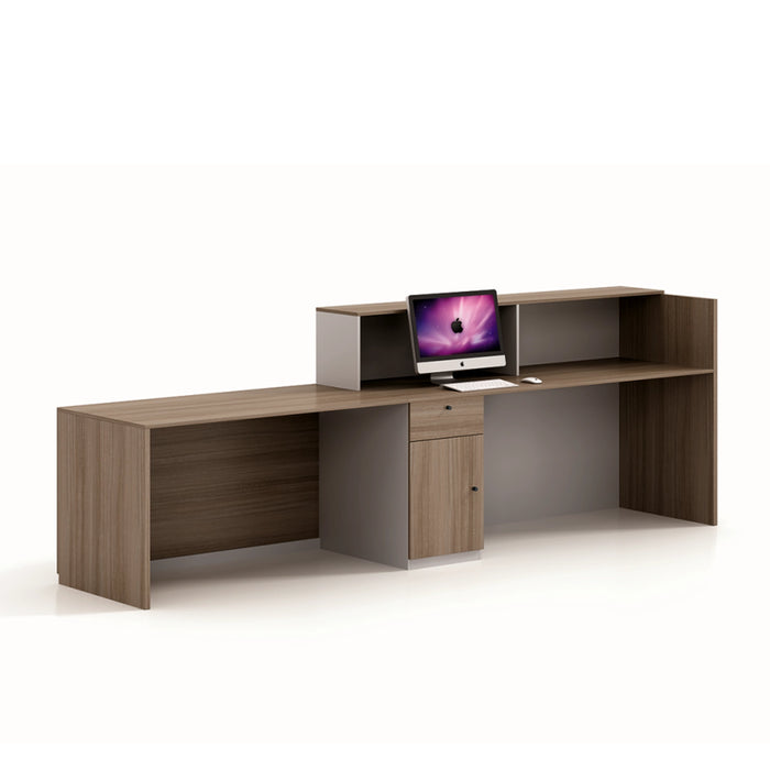 Maximilian 79-102" Brown Rectangular Receptionist Desk with Gloss Finishing