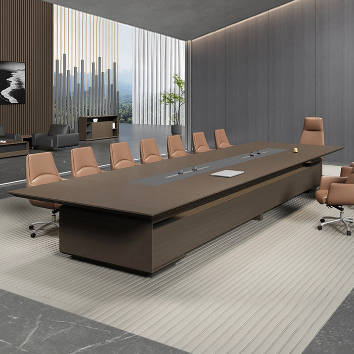 Mesa de conferencias Arcadia de alta calidad, color marrón dorado, de 8 a 20 pies, para salas de reuniones y salas de juntas con carga inalámbrica