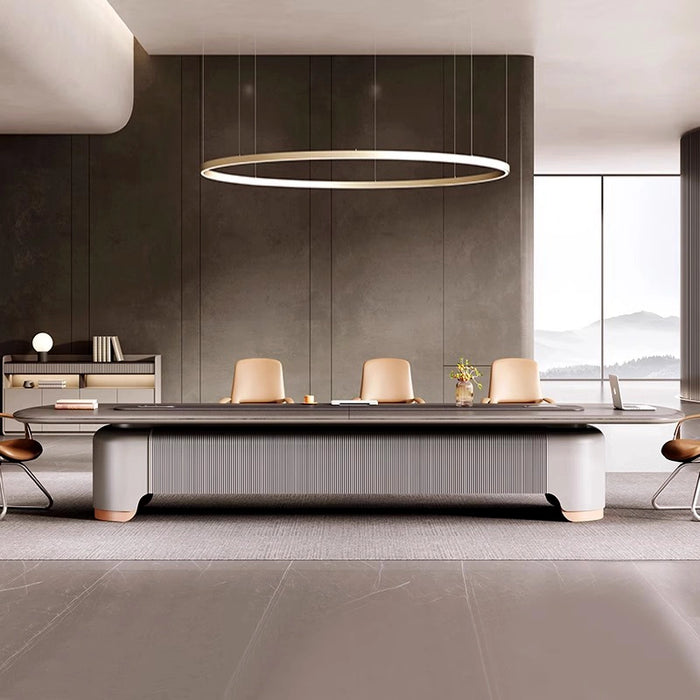 Arcadia 高端优质 7 至 16 英尺金属灰色会议桌，适用于会议室和董事会议室，带充电功能