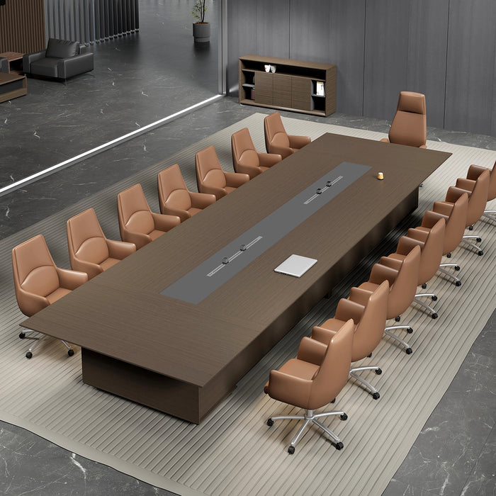 Mesa de conferencias Arcadia de alta calidad, color marrón dorado, de 8 a 20 pies, para salas de reuniones y salas de juntas con carga inalámbrica