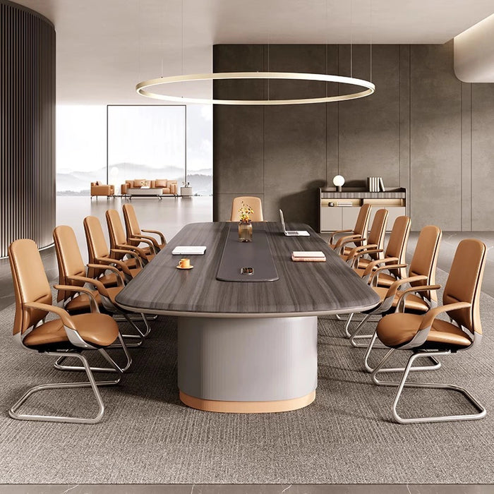 Mesa de conferencias Arcadia de alta calidad, gris metálico, de 7 a 16 pies, para salas de reuniones y salas de juntas con carga