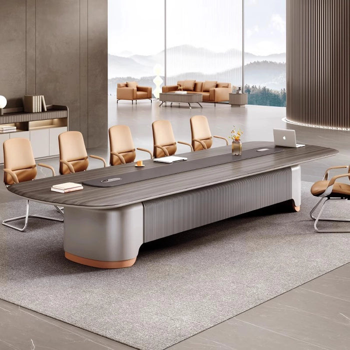 Arcadia 高端优质 7 至 16 英尺金属灰色会议桌，适用于会议室和董事会议室，带充电功能
