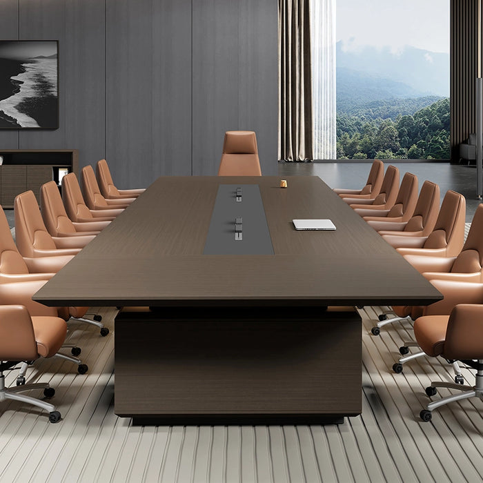 Arcadia High-end High Quality 8 to 20ft Golden Brown Conference Table for Meeting Rooms and Boardrooms with Wireless Charging