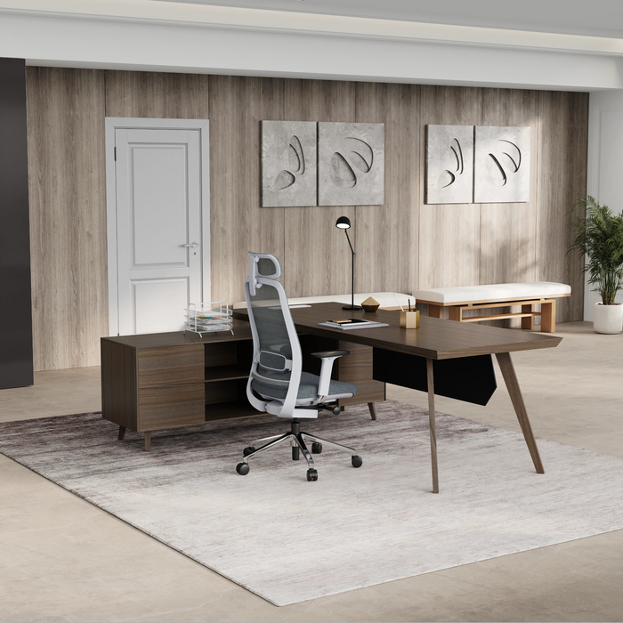 Pacific 87" L-shaped Executive Desk | AF Essence Mooreen WX-E1505