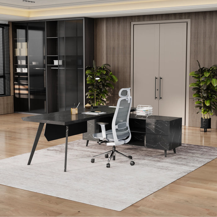 Pacific 87" L-shaped Executive Desk | AF Essence Mooreen WX-E1505