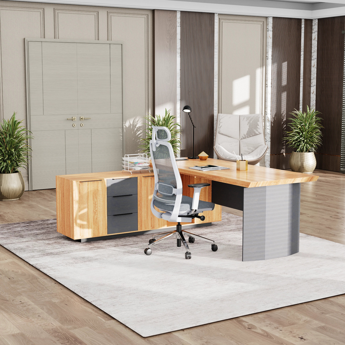 Parker 78" L-shaped Executive Desk | AF Essence Firewood WX-P3507