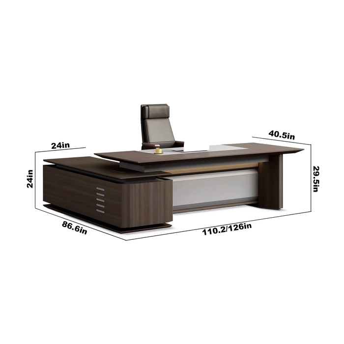 Precious 110-126" Brown L-shaped Executive Desk | AF Legend Poseidon JY-SDA01