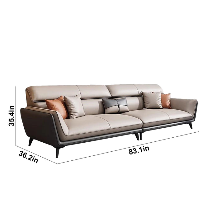 Dylan 44-83" Beige/Gray PU/Genuine Leather Lounge Seating Sofas | AF [ZT] LY-Q7