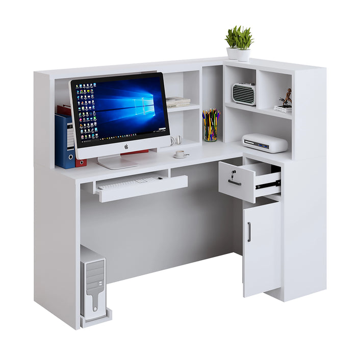 Natalia 47-56" Rectangular Receptionist Desk with Gloss Finishing | AF Example 100" White Rounded Receptionist Desk with Gloss Finishing | AF JY-RT-03