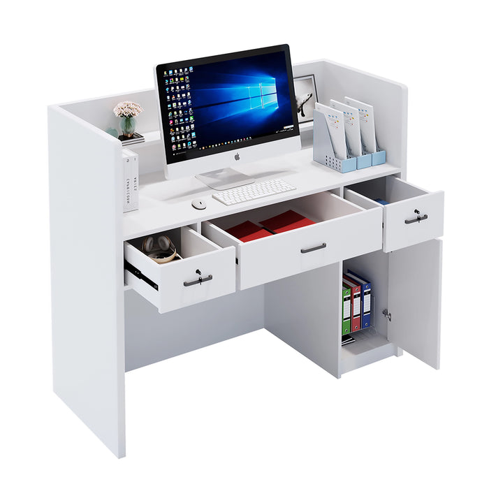 Natalia 47-56" Rectangular Receptionist Desk with Gloss Finishing | AF Example 100" White Rounded Receptionist Desk with Gloss Finishing | AF JY-RT-03