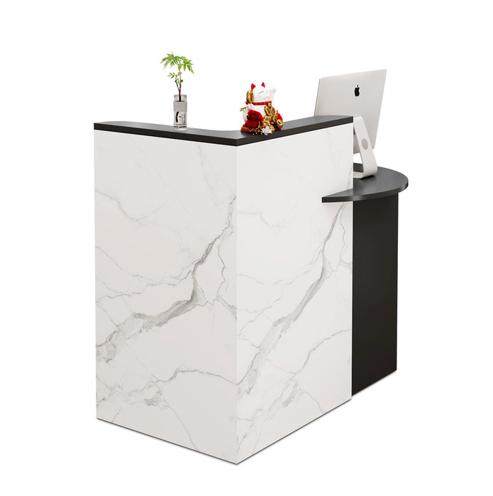 Natalia 47-56" Rectangular Receptionist Desk with Gloss Finishing | AF Example 100" White Rounded Receptionist Desk with Gloss Finishing | AF JY-RT-03