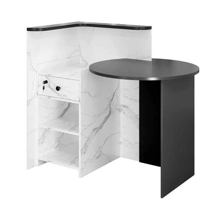 Natalia 47-56" Rectangular Receptionist Desk with Gloss Finishing | AF Example 100" White Rounded Receptionist Desk with Gloss Finishing | AF JY-RT-03