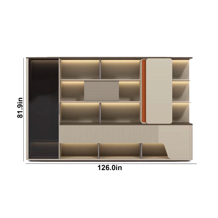 Ryan 94-142" Beige Library Wall Shelving Unit | AF Legend Hestia JY-FYB01-6