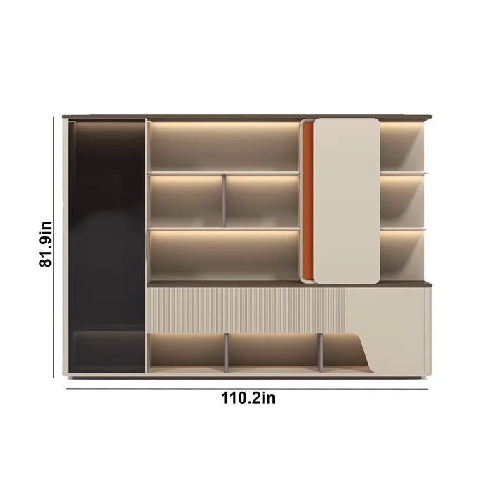 Ryan 94-142" Beige Library Wall Shelving Unit | AF Legend Hestia JY-FYB01-6