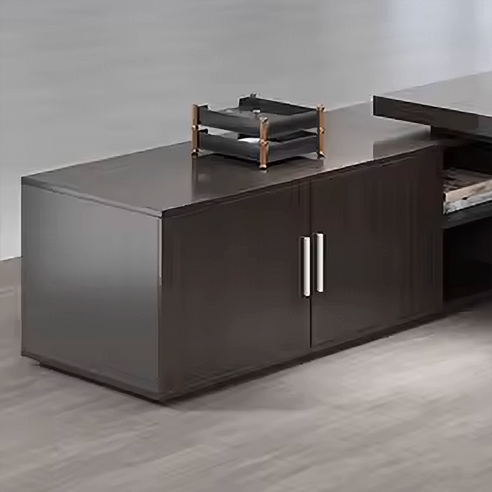 Arcadia Mid-sized High-end Dark Wallnut Executive L-shaped Home Office Desk with Drawers and Storage, and Cable Management