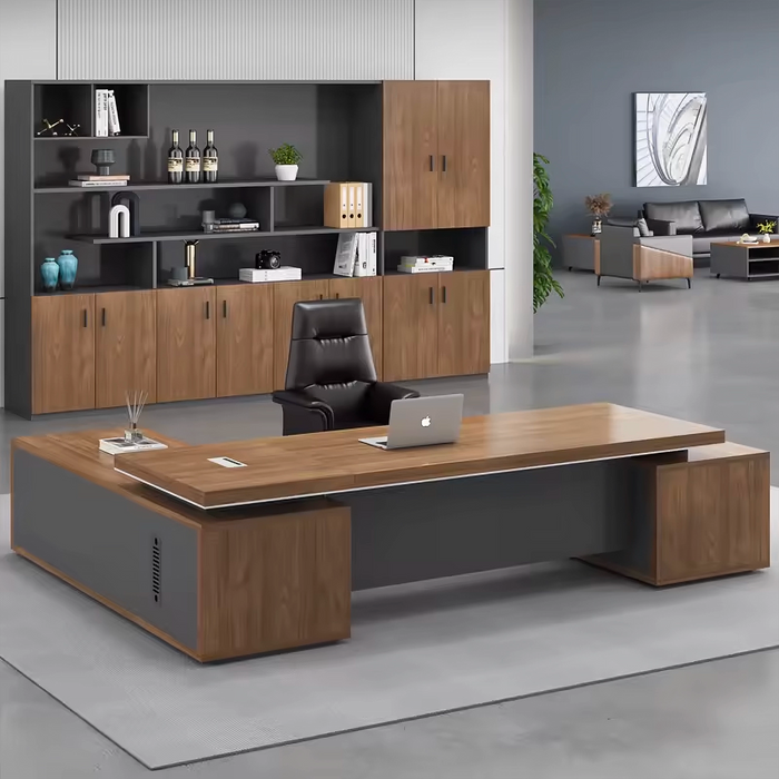 Arcadia Mid-sized Modern Canyon Brown Executive L-shaped Home Office Desk with Drawers and Storage, and Cable Management