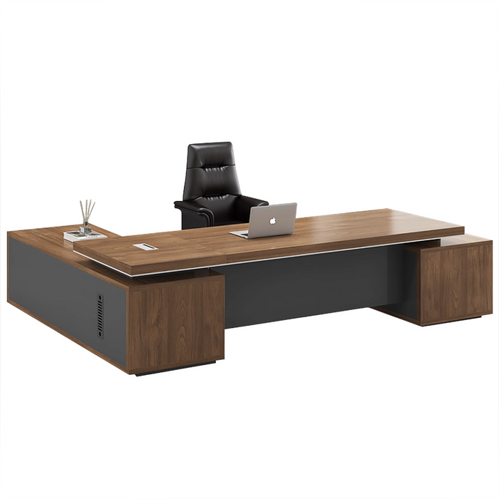 Arcadia Mid-sized Modern Canyon Brown Executive L-shaped Home Office Desk with Drawers and Storage, and Cable Management