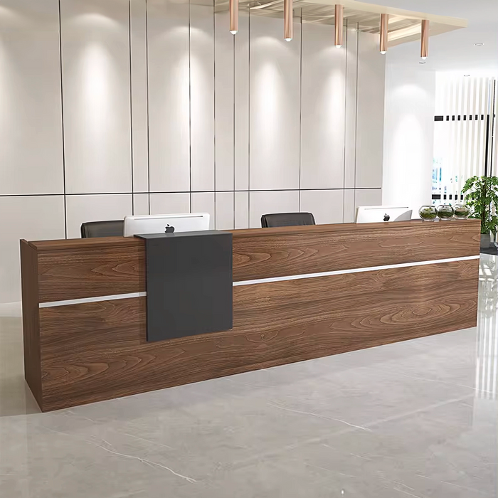 Arcadia Large High-end Teak Wood Front Reception Desk with Dual Workstation for Lobbies and Waiting Rooms