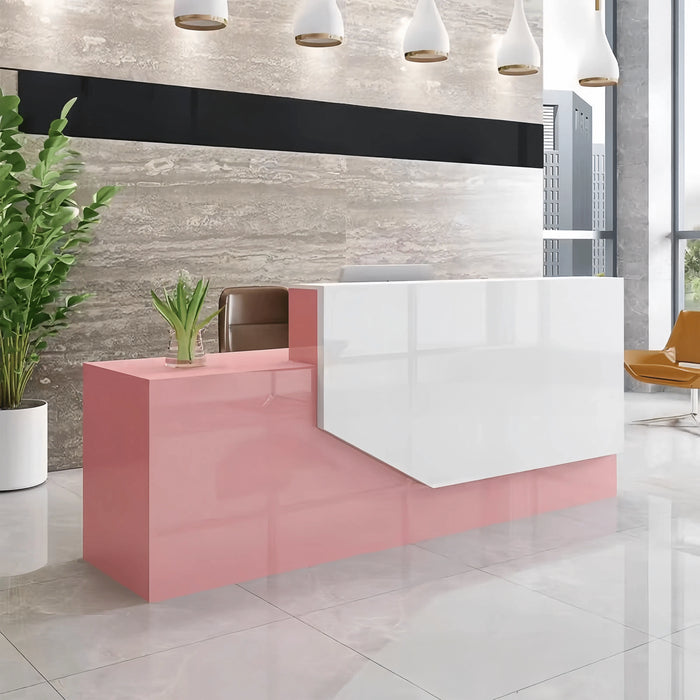 Arcadia Large High-end Light Pink Front Reception Desk with Dual Workstation for Office Reception, Lobbies and Waiting Rooms