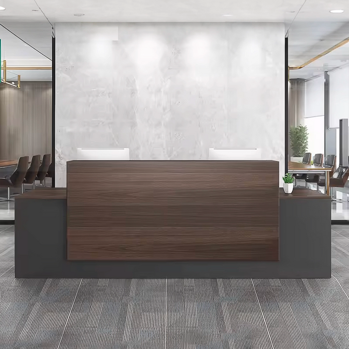 Arcadia Large High-end Dark Brown Wood Front Reception Desk with Dual Workstation for Lobbies and Waiting Rooms