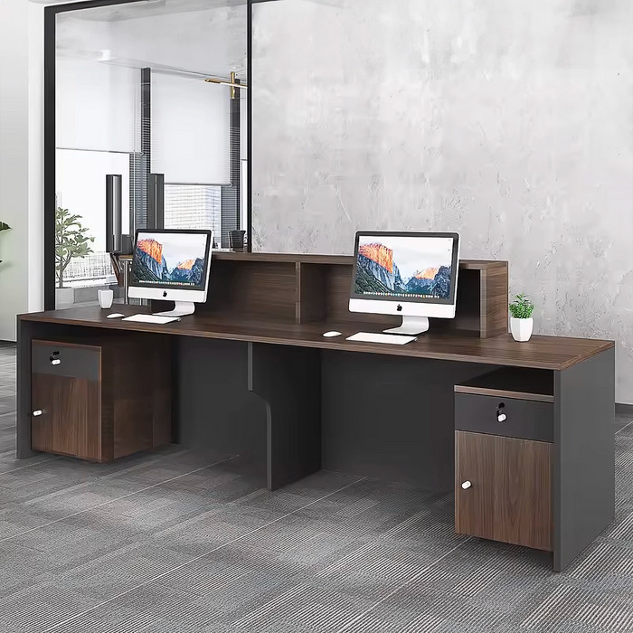 Arcadia Large High-end Dark Brown Wood Front Reception Desk with Dual Workstation for Lobbies and Waiting Rooms